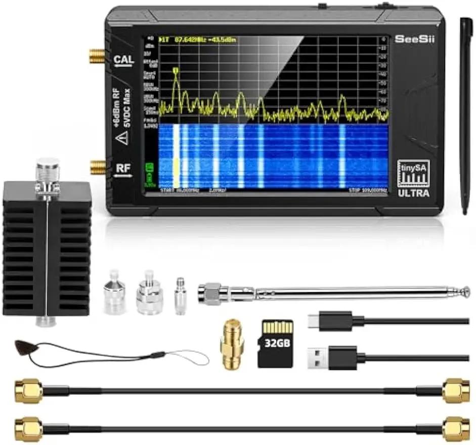 ׷̵ TinySA Ʈ Ʈ м, 25W , 100kHz  5.3GHz ڵ ʼ ļ м, 32G MF/HF/VHF UHF